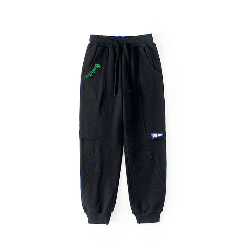 Boys Black Mid-Rise Joggers Trousers