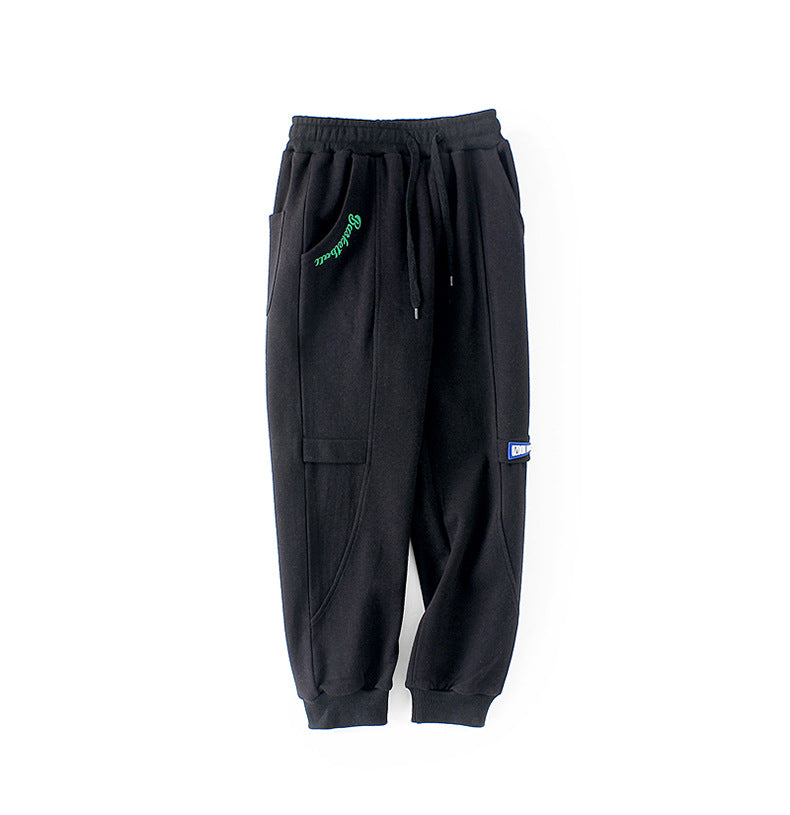 Boys Black Mid-Rise Joggers Trousers