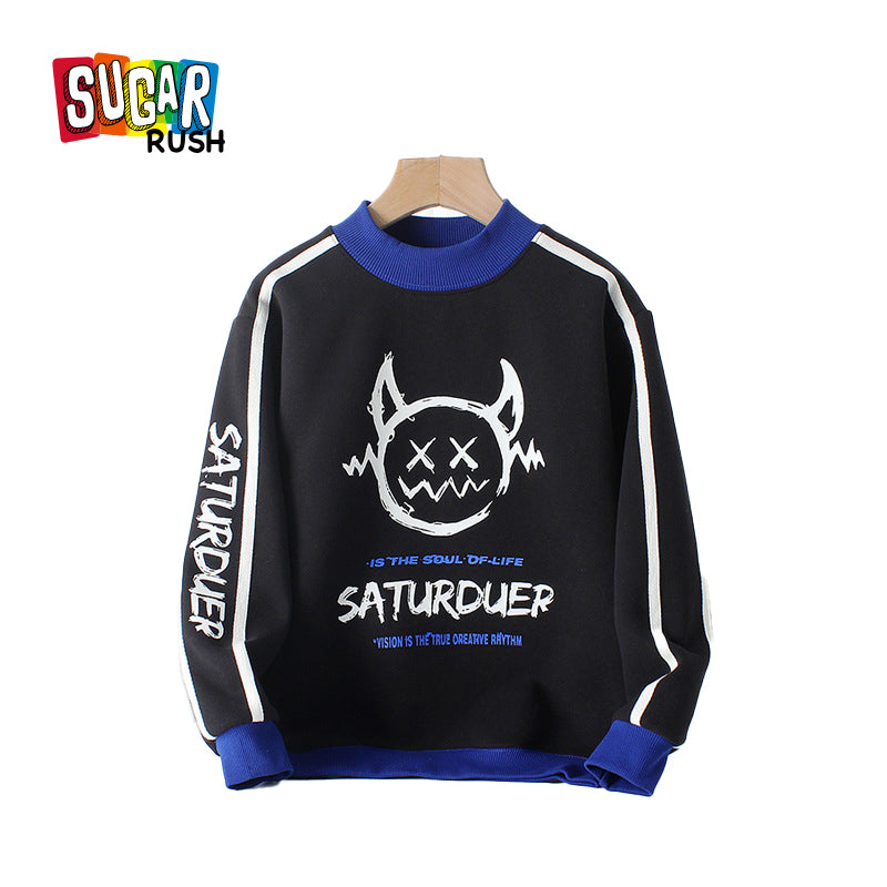 Boys Black Typography Printed Pullover Cotton Sweatshirt