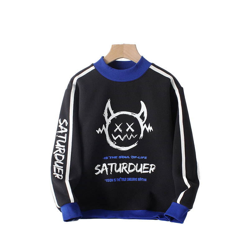 Boys Black Typography Printed Pullover Cotton Sweatshirt