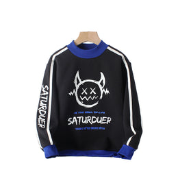 Boys Black Typography Printed Pullover Cotton Sweatshirt