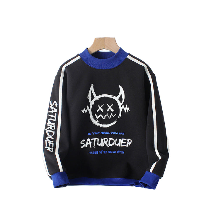Boys Black Typography Printed Pullover Cotton Sweatshirt
