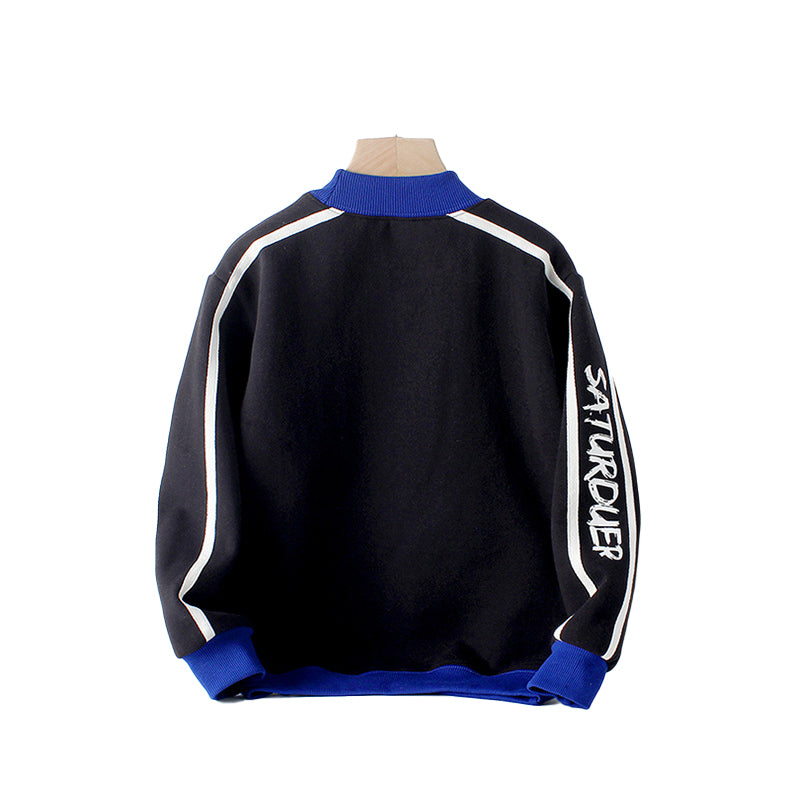 Boys Black Typography Printed Pullover Cotton Sweatshirt