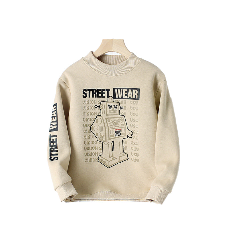Boys Beige Typography Printed Long Sleeve Cotton Pullover Sweatshirt