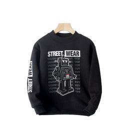 Boys Black Graphic Printed Cotton Pullover