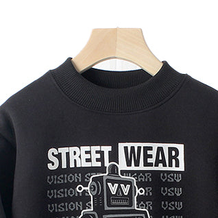 Boys Black Graphic Printed Cotton Pullover