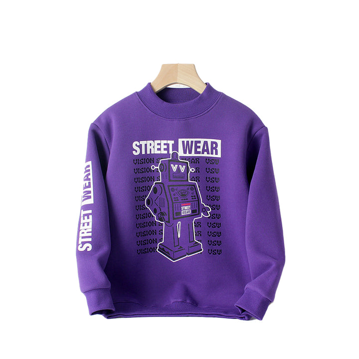 Boys Purple Typography Printed Cotton Pullover
