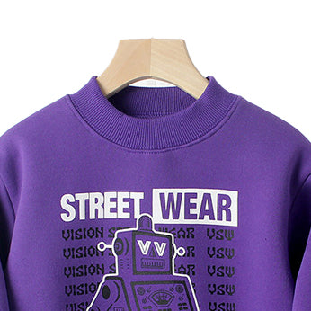 Boys Purple Typography Printed Cotton Pullover