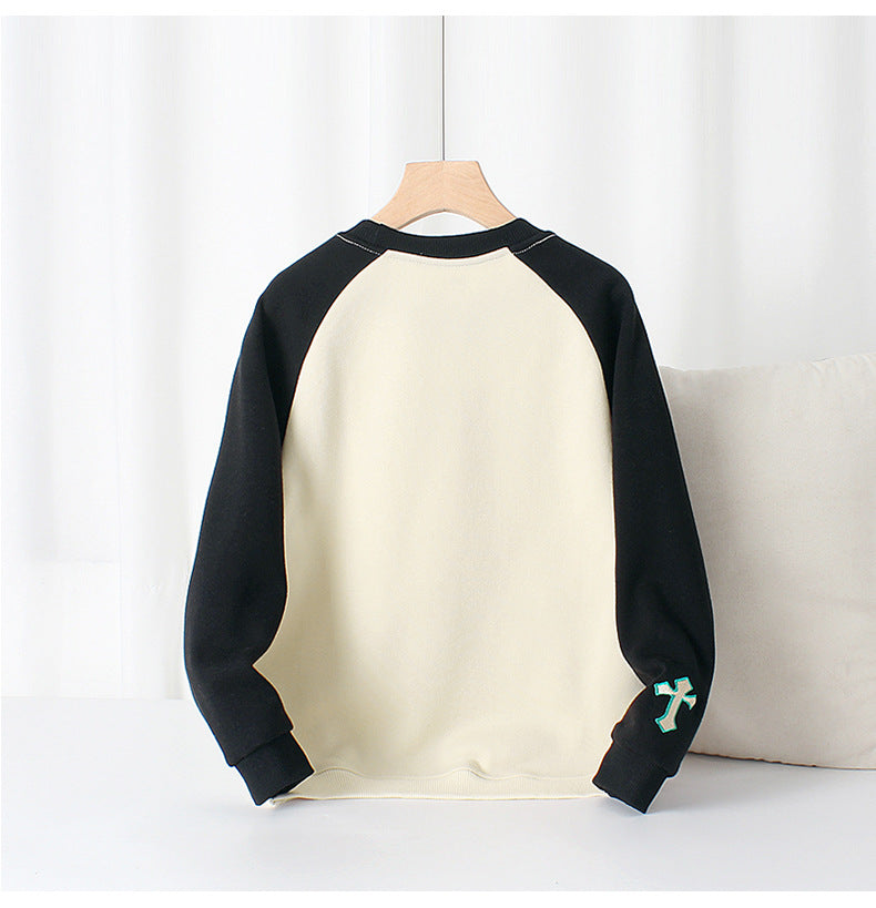 Boys Beige Typography Printed Cotton Round Neck Pullover