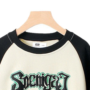 Boys Beige Typography Printed Cotton Round Neck Pullover