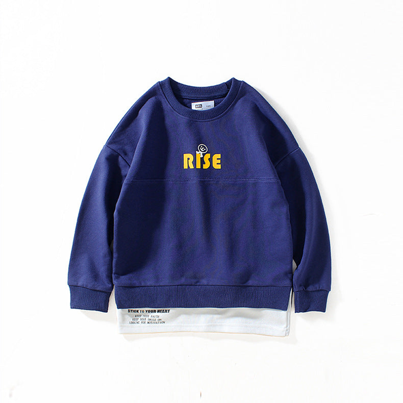 Boys Blue Typography Printed Cotton Sweatshirt