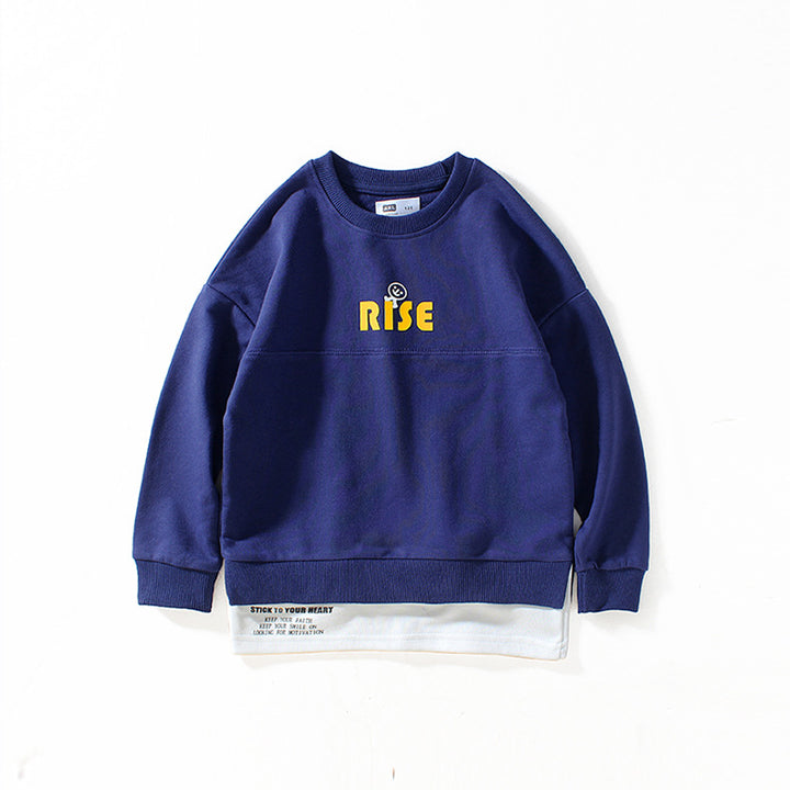 Boys Blue Typography Printed Cotton Sweatshirt