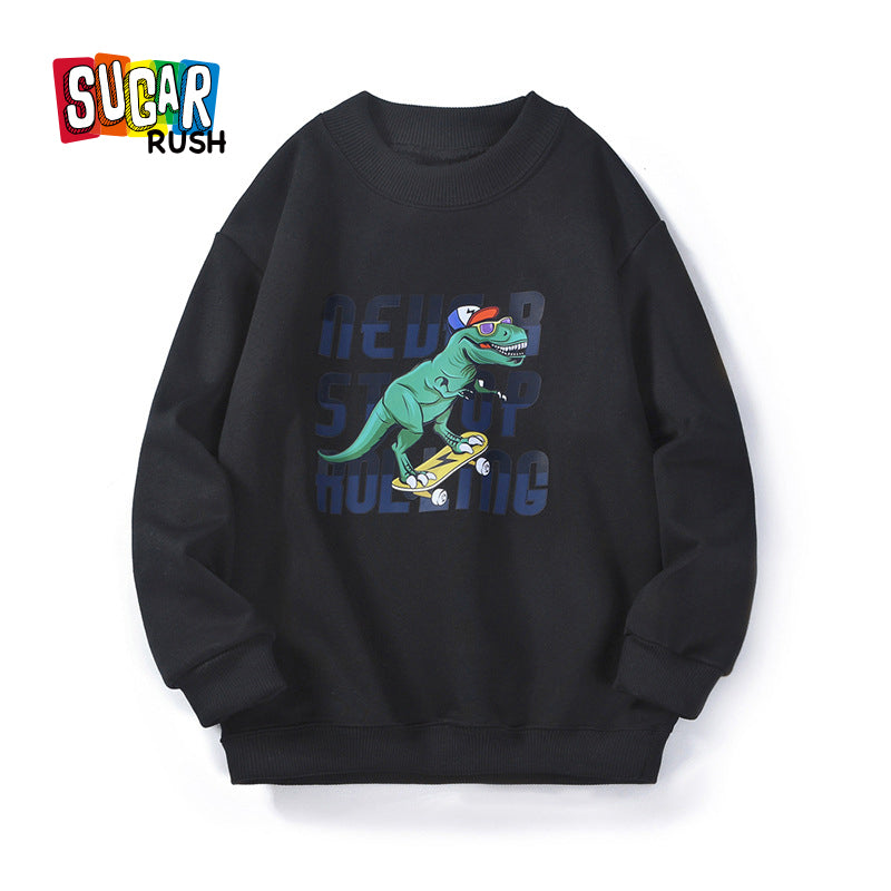 Boys Black Printed Cotton Pullover Sweatshirt