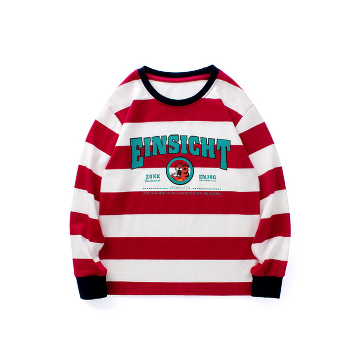 Boys Maroon Striped Cotton Sweatshirt