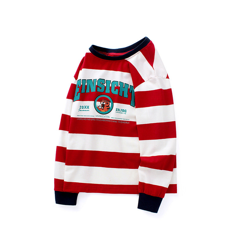 Boys Maroon Striped Cotton Sweatshirt