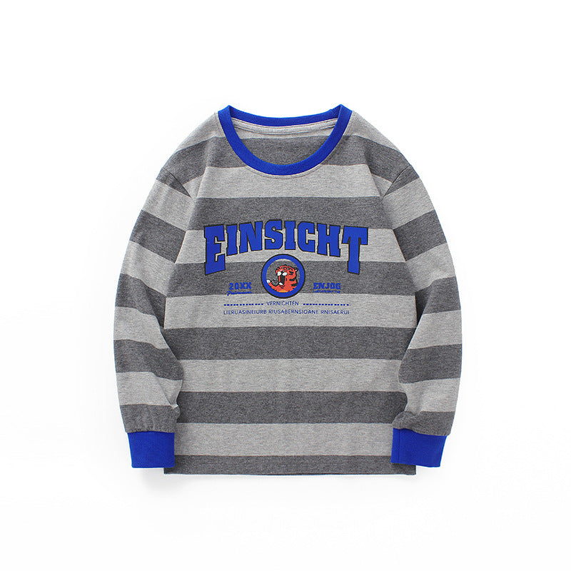 Boys Grey Striped Cotton Sweatshirt