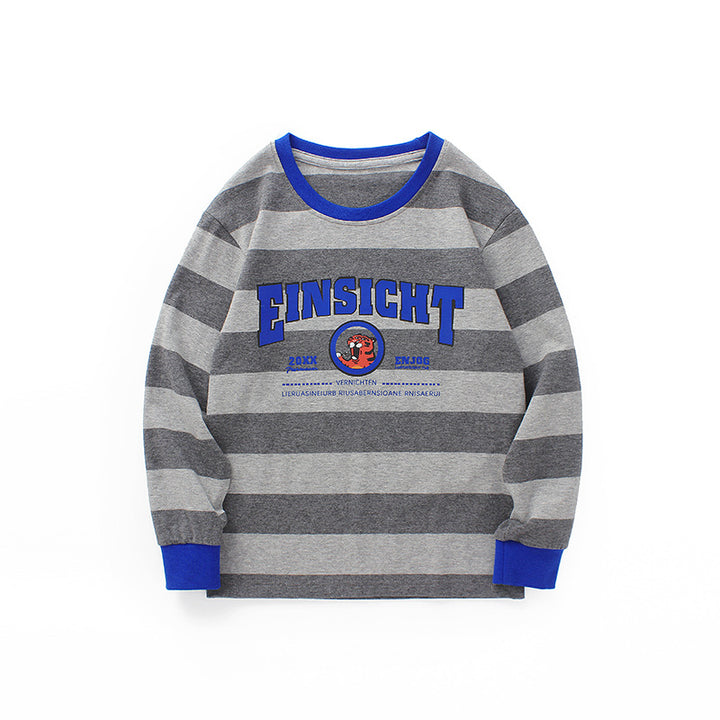 Boys Grey Striped Cotton Sweatshirt