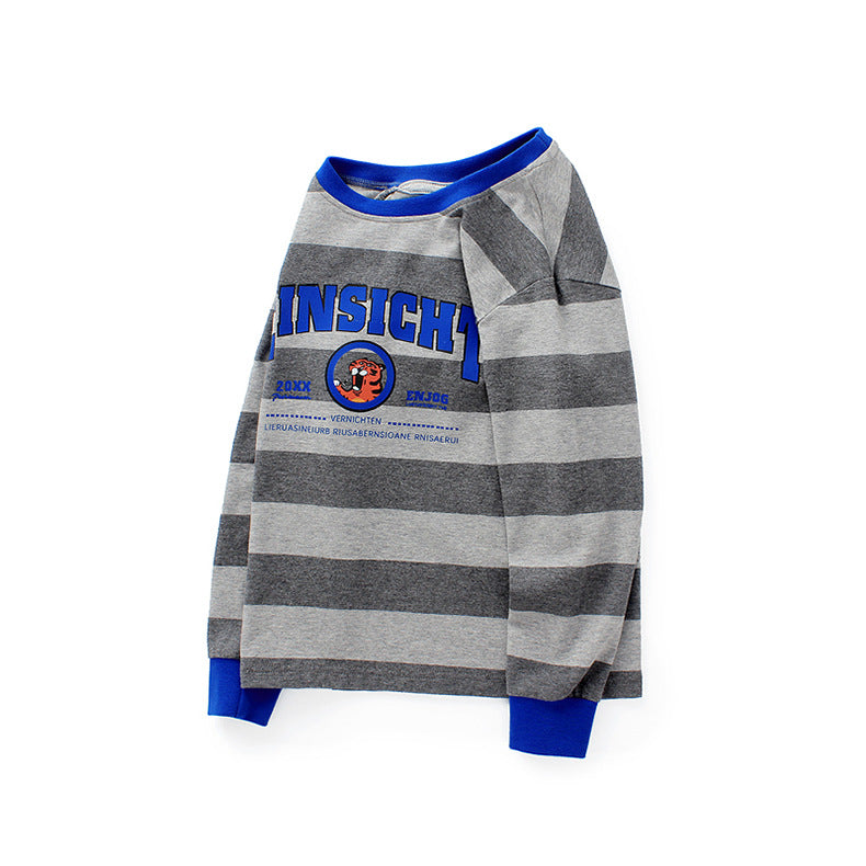 Boys Grey Striped Cotton Sweatshirt