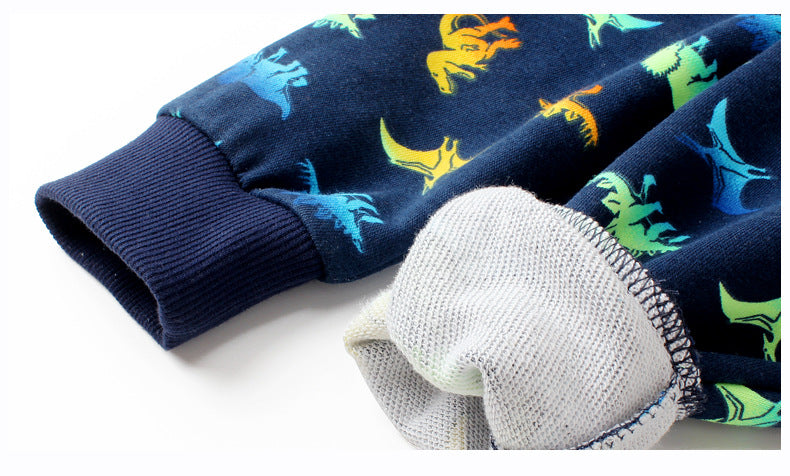 Boys Navy Blue & Yellow Conversational Printed Cotton Pullover