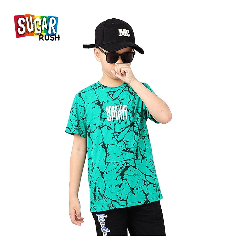 Boys Abstract Printed Round Neck Cotton Casual T-shirt
