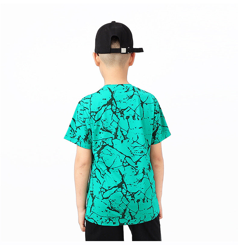 Boys Abstract Printed Round Neck Cotton Casual T-shirt