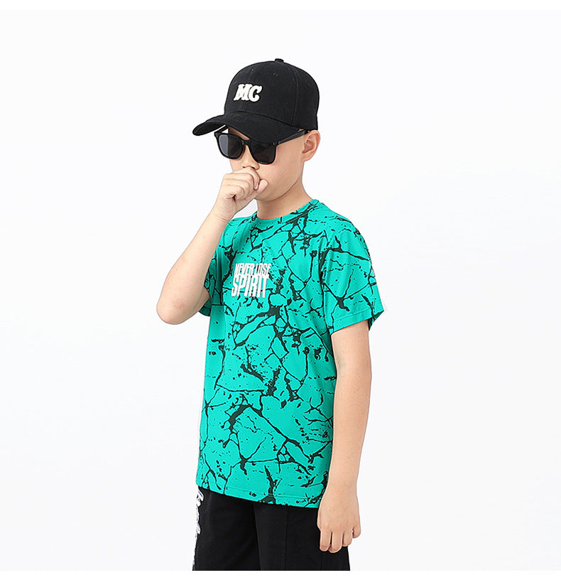 Boys Abstract Printed Round Neck Cotton Casual T-shirt