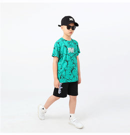Boys Abstract Printed Round Neck Cotton Casual T-shirt