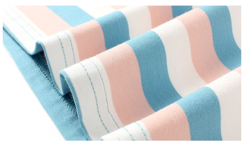 Girls Round Neck Short Sleeves Striped Regular Fit Cotton T-shirt