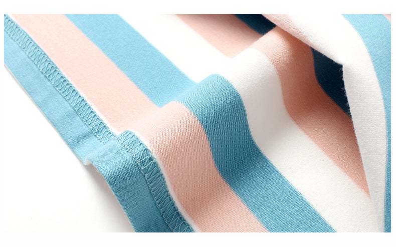 Girls Round Neck Short Sleeves Striped Regular Fit Cotton T-shirt