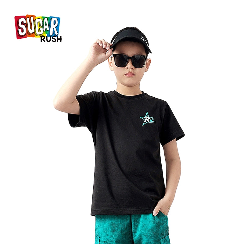 Boys Black Graphic Printed Cotton T-shirt