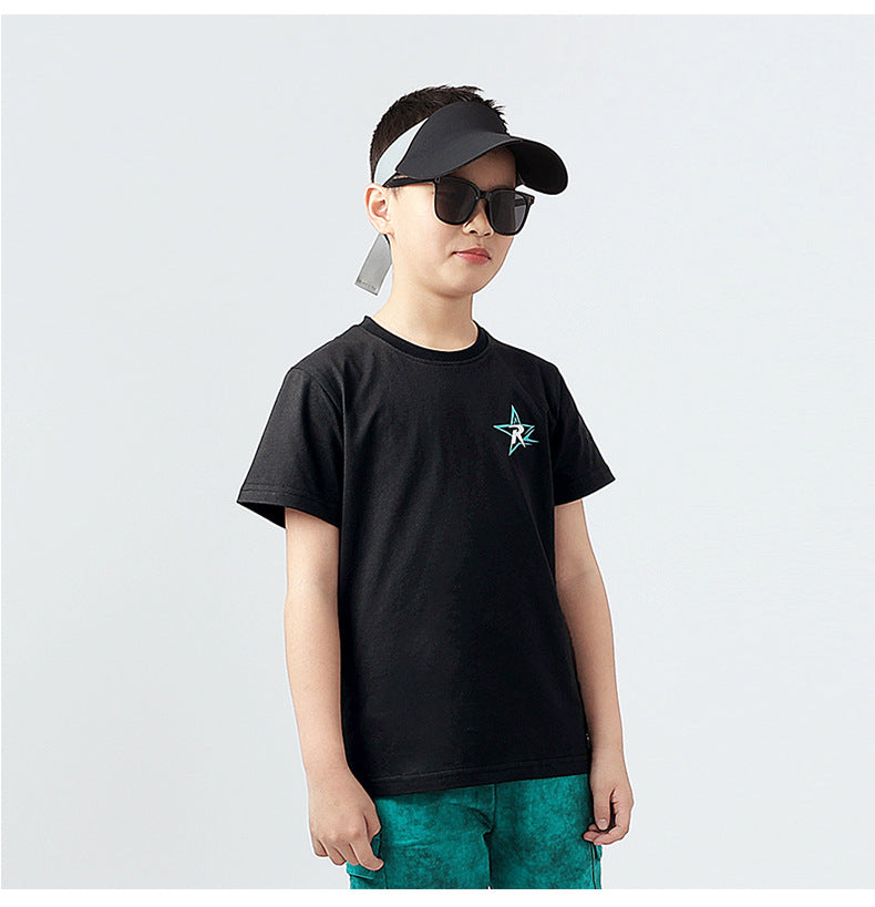 Boys Black Graphic Printed Cotton T-shirt