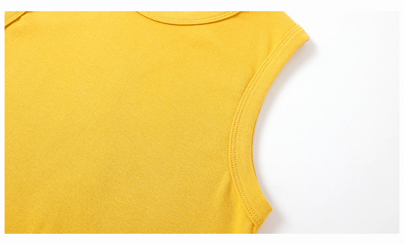 Boys Yellow Round Neck Sleeveless Cotton T-shirt