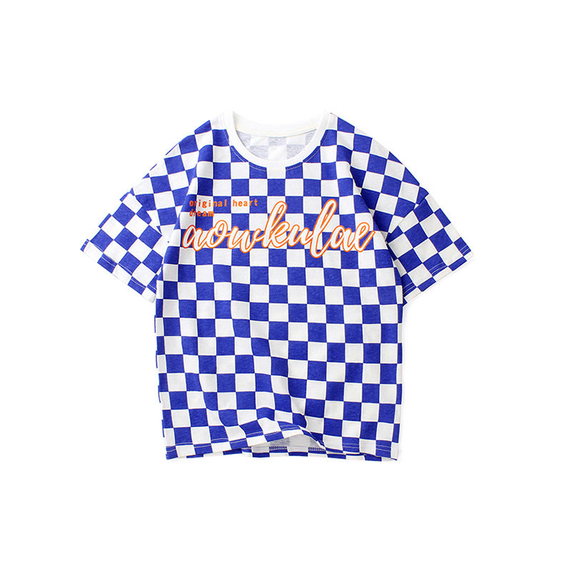 Boys White & Blue Printed Round Neck Cotton T-shirt