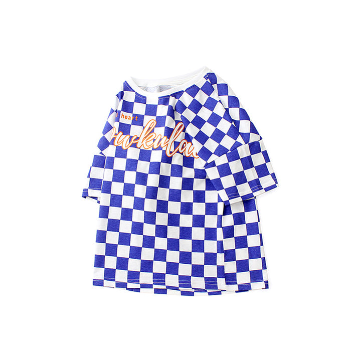 Boys White & Blue Printed Round Neck Cotton T-shirt