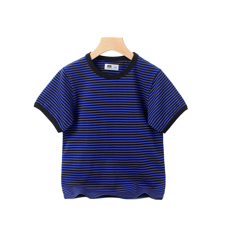 Boys Round Neck Short Striped Regular Fit Cotton T-shirt