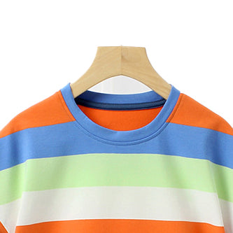 Girls Striped Printed Drop-Shoulder Sleeves Cotton T-shirt