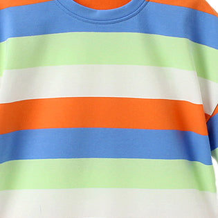 Girls Striped Printed Drop-Shoulder Sleeves Cotton T-shirt