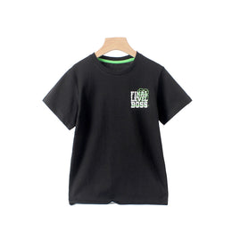 Boys Black Round Neck Cotton T-shirt