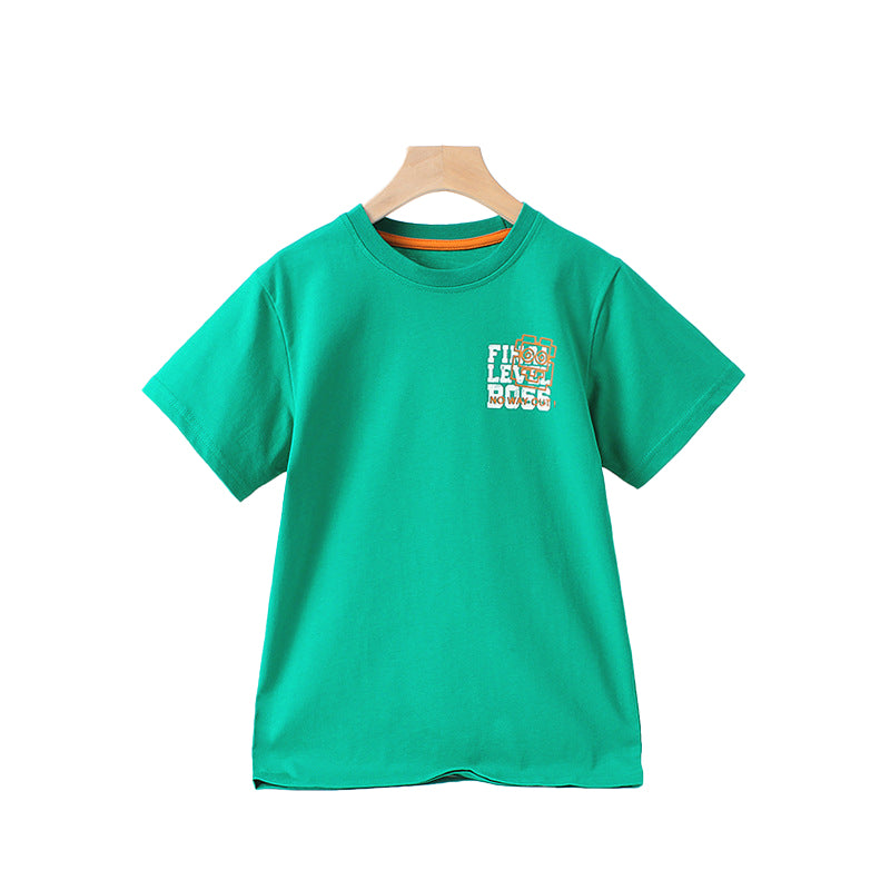 Boys Round Neck Short Sleeves Regular Fit Cotton T-shirt