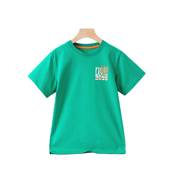 Boys Round Neck Short Sleeves Regular Fit Cotton T-shirt