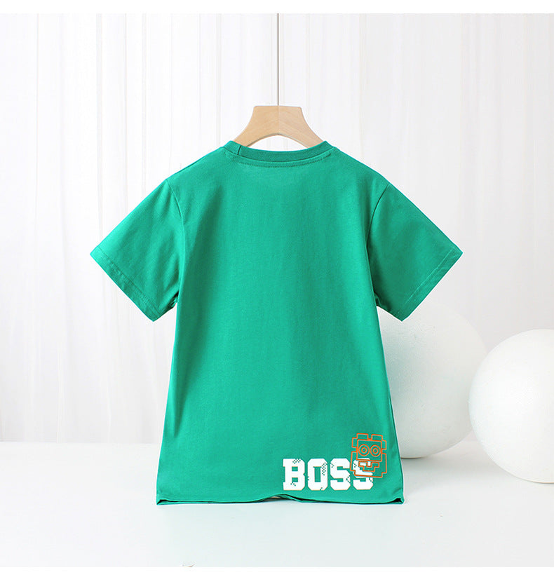 Boys Round Neck Short Sleeves Regular Fit Cotton T-shirt