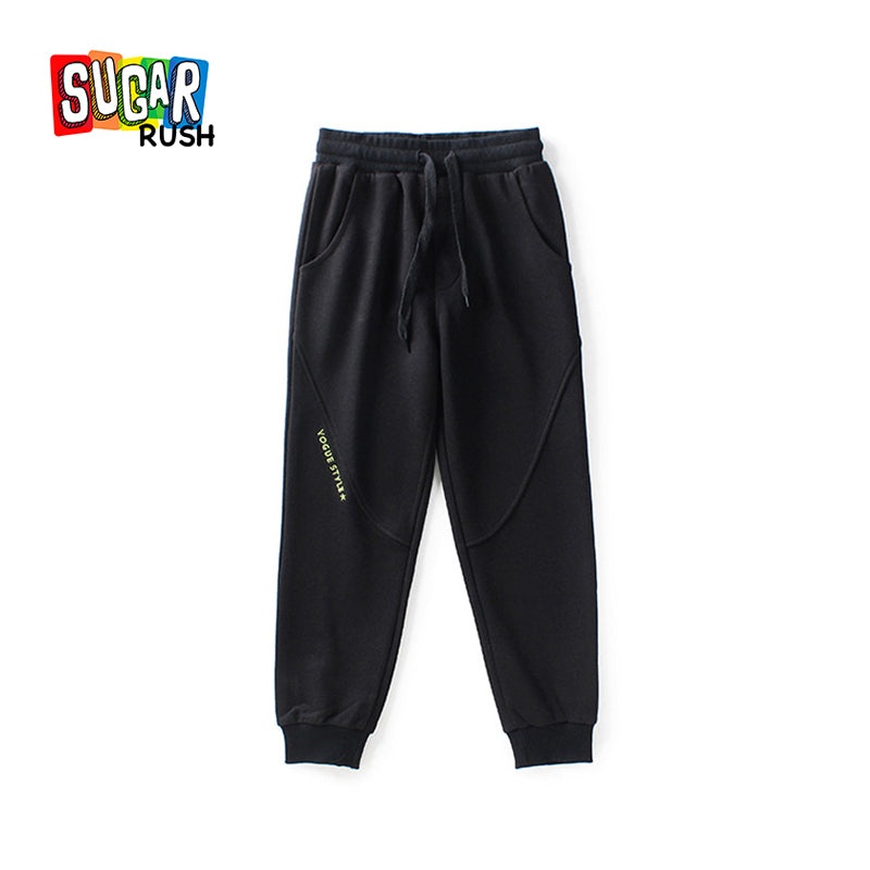 Boys Black Slim Fit Mid-Rise Joggers