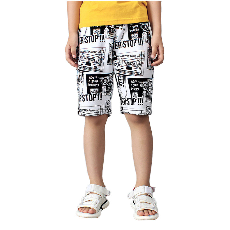 Boys White Mid-Rise Typography Printed Rapid-Dry Shorts