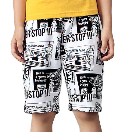 Boys White Mid-Rise Typography Printed Rapid-Dry Shorts