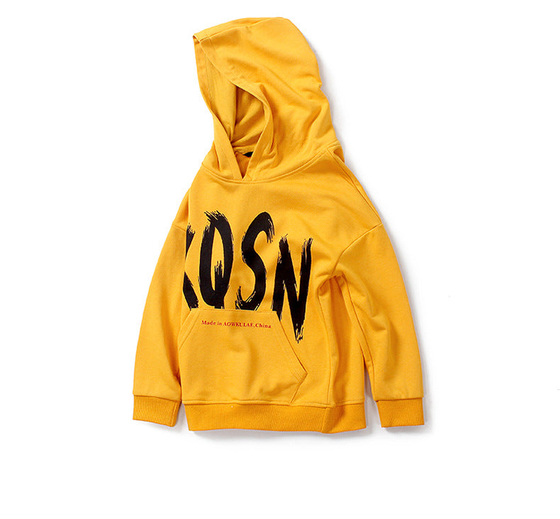 Boys Yellow & Black Typography Printed Cotton Hooded Sweatshirt