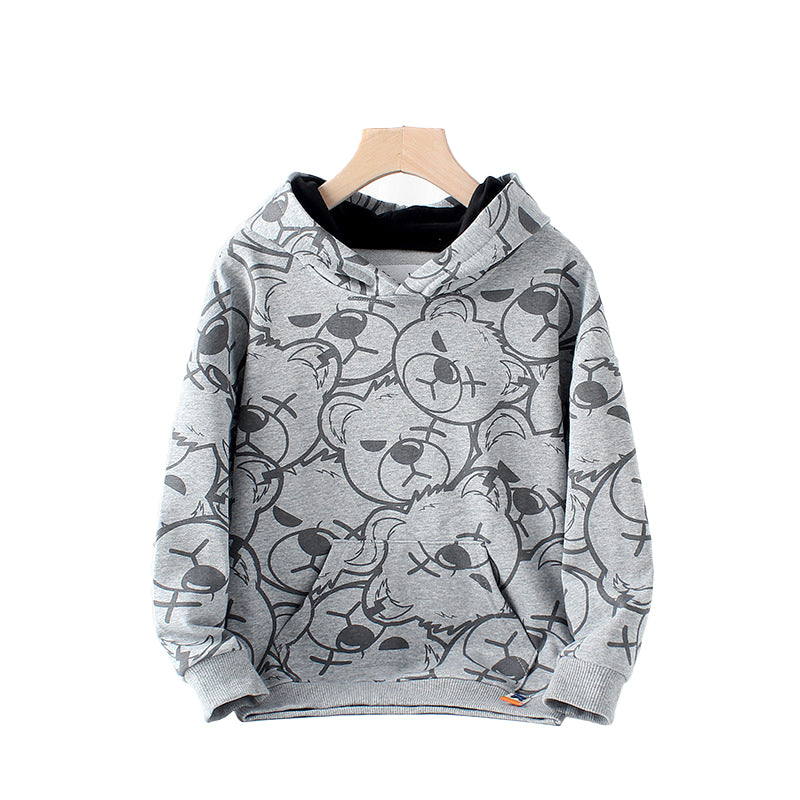 Boys Printed Cotton Hooded Pullover Sweatshirt