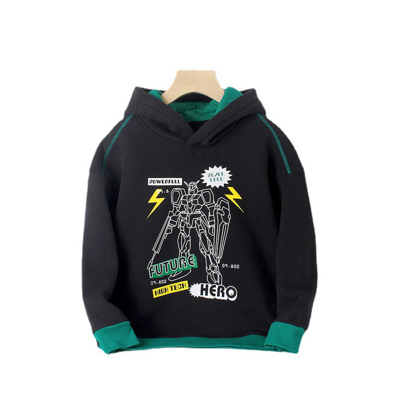 Boys Black Graphic Printed Hooded Cotton Sweatshirt