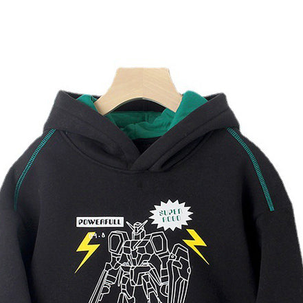 Boys Black Graphic Printed Hooded Cotton Sweatshirt