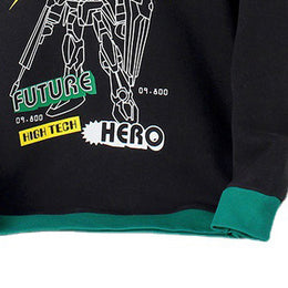 Boys Black Graphic Printed Hooded Cotton Sweatshirt