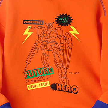 Boys Orange-Coloured Graphic Printed Hooded Cotton Sweatshirt